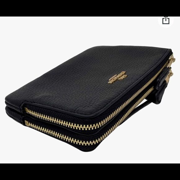 Coach wristlet black double corner zip wristlet w gold hardware - Picture 2 of 8